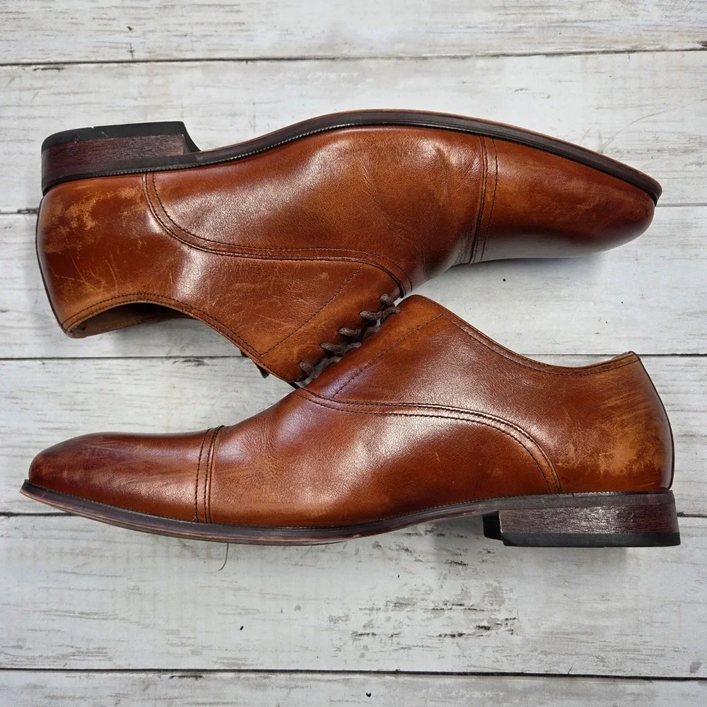 Florsheim Cap Toe Oxford Dress Shoes Men 10 3E Cognac Brown Leather Memory Foam